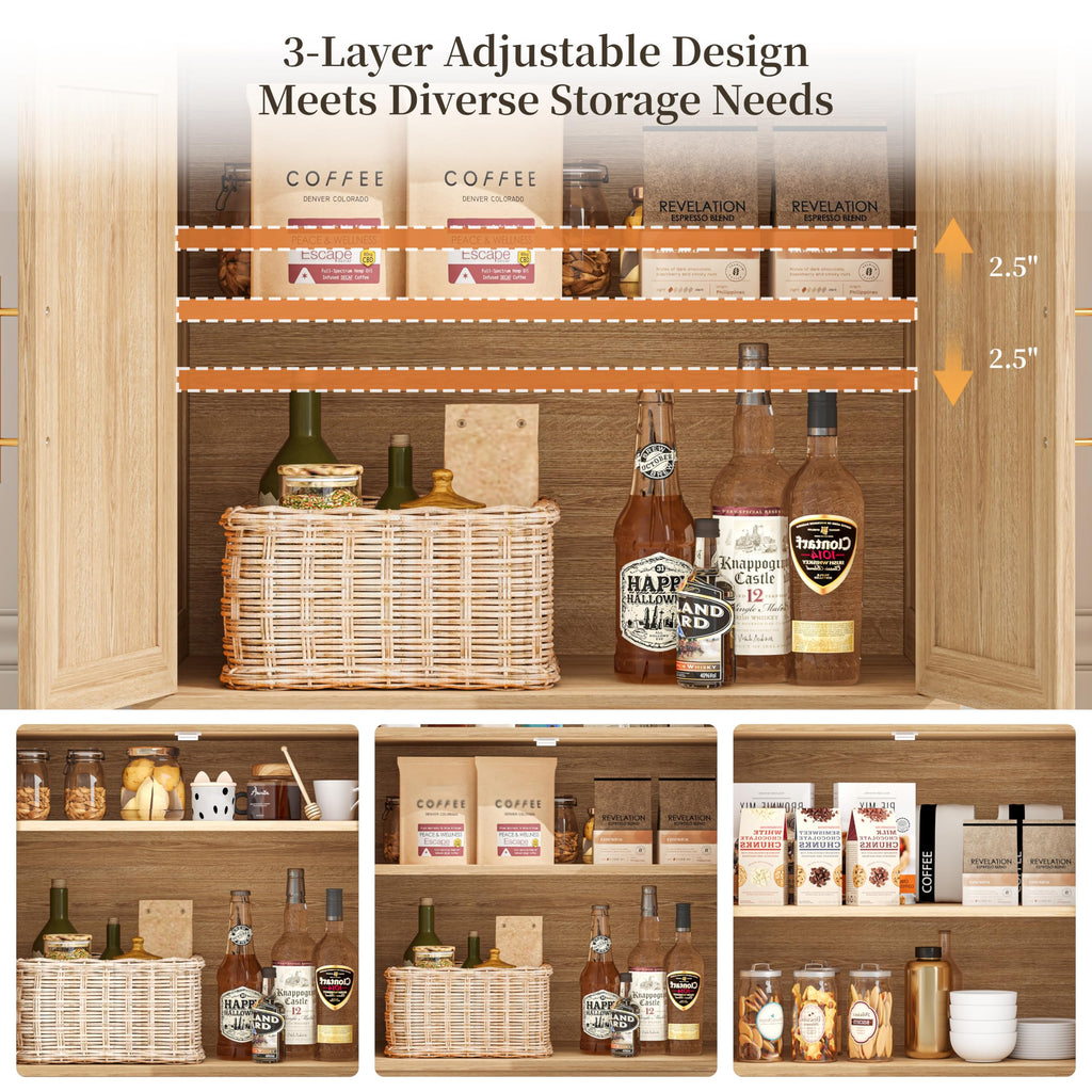 Fluted Coffee Bar Cabinet, Buffet Coffee Station with Hutch