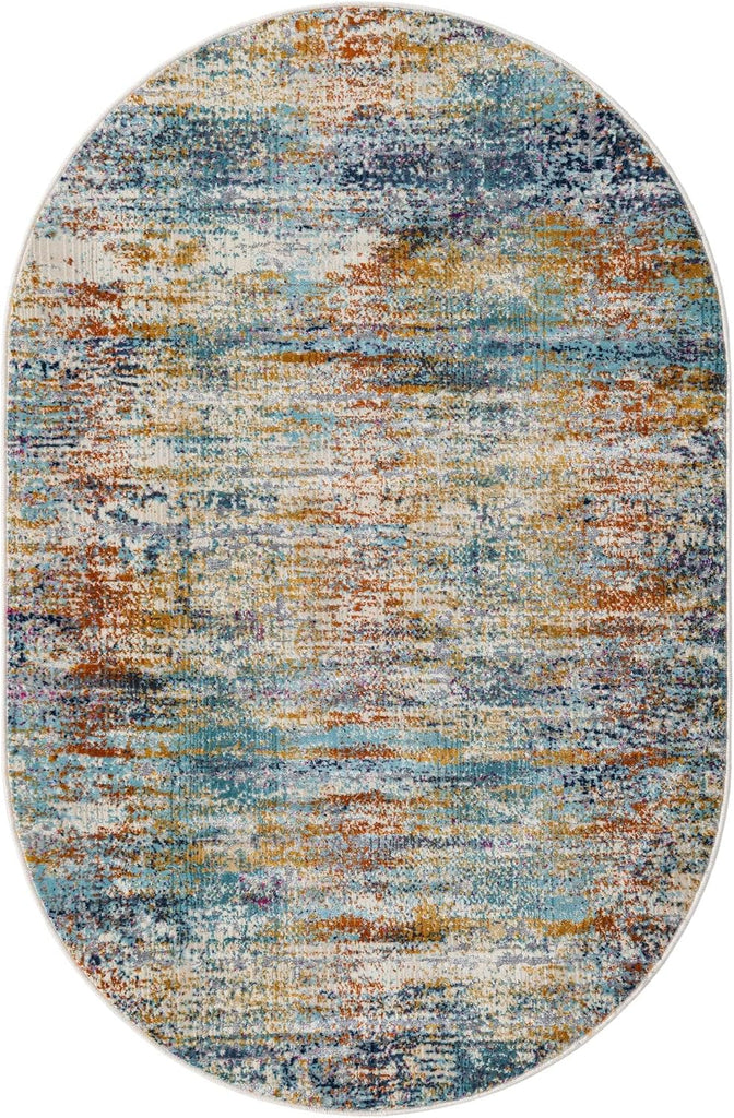 Malibu Collection Rug - 3x5 Oval Multi Low-Pile Rug Perfect s, Large Dining Rooms, Open Floorplans