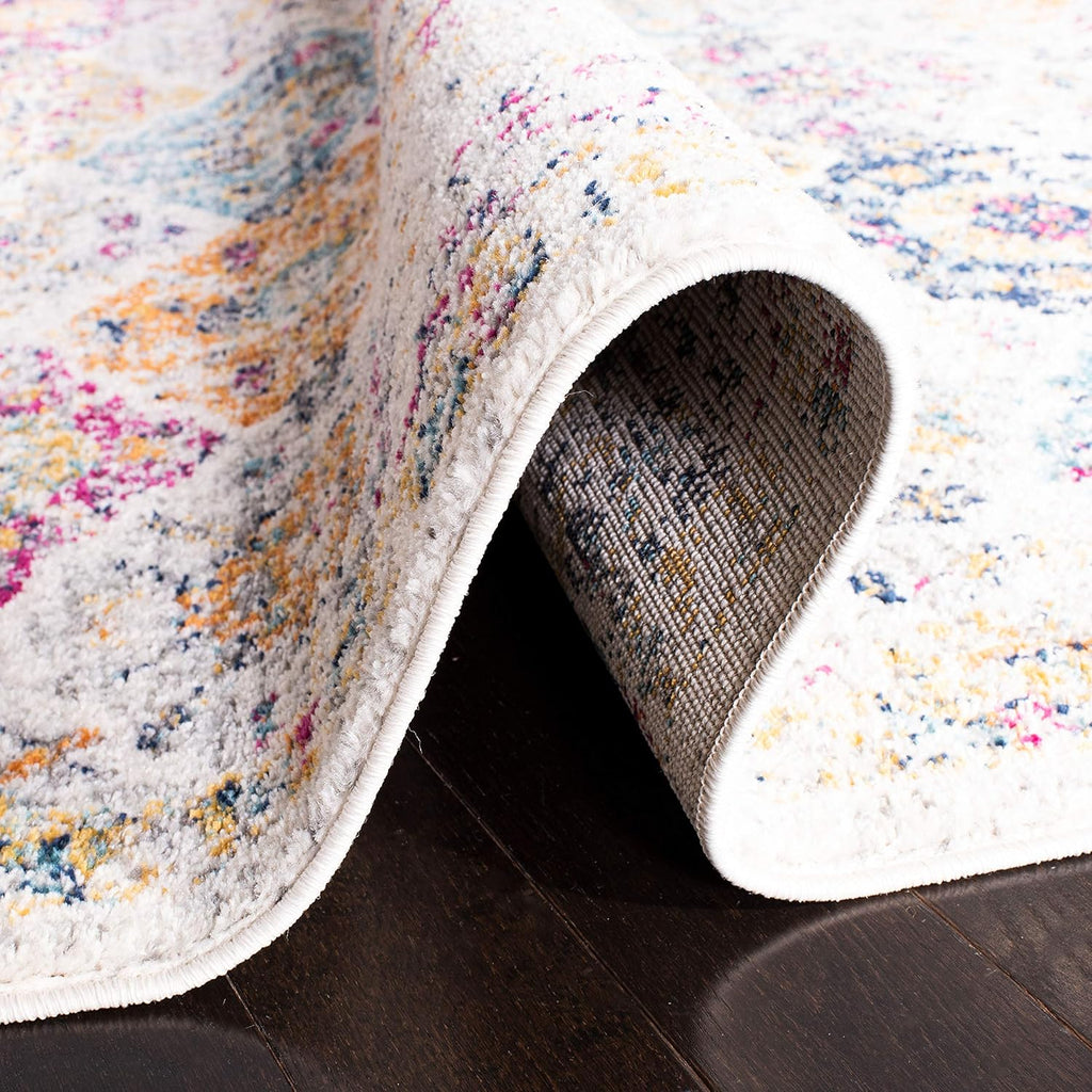 Madison X-Large Area Rug - 12' x 15', Cream & Multi, Floral Medallion Distressed Design, Non-Shedding & Easy Care