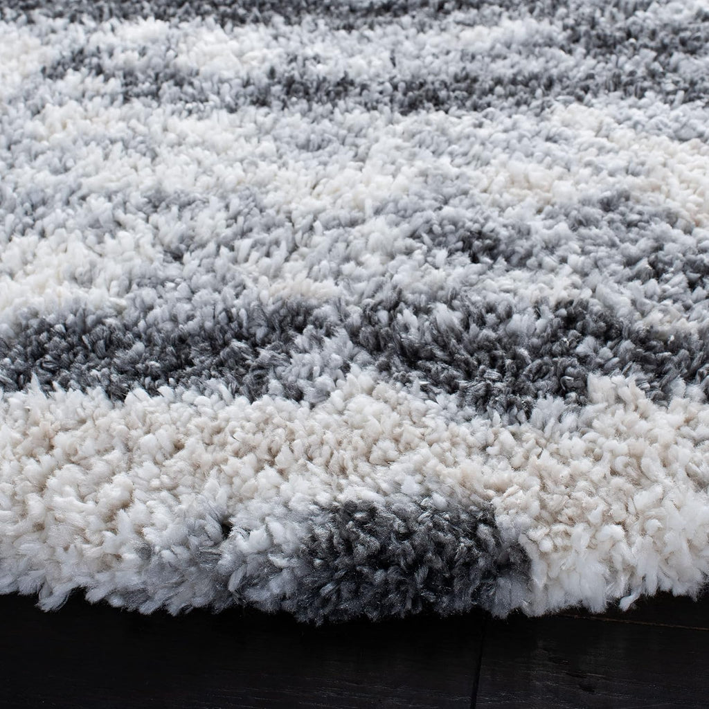 Fontana Shag Collection Area Rug - 6'7" Square, Grey & Ivory, Non-Shedding & Easy to Clean, Plush Thick Pile, Ideal