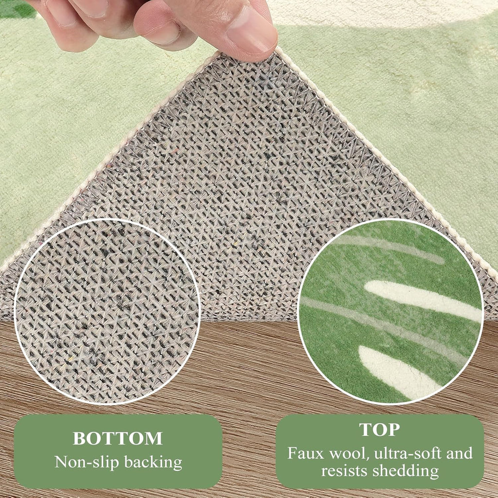 Leaf Indoor Outdoor Area Rugs, 5x7 Green Washable Living Room Rug Tropical Monstera Plant Non-Slip Bedroom Rugs