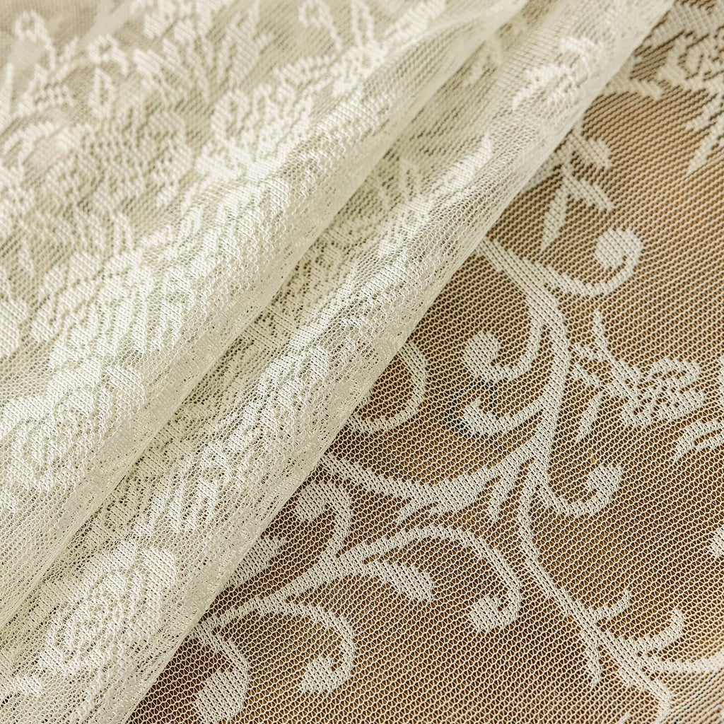 Cream Lace Curtains with Valances 84 Inches Long 2 Panels, Vintage French Floral Embroidered Semi Sheer Drapes Rod