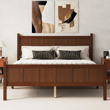 Platform Bed Frame with Headboard & Footboard, Modern Farmhouse Wood Grain Flat Panel Bed for Adults