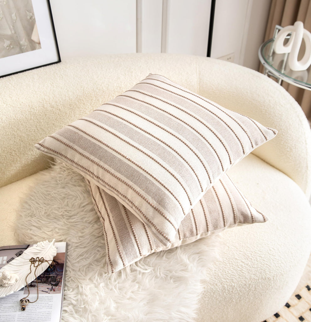 Decorative Boho Throw Pillow Covers, Farmhouse Textured Pillow Case, 22 x 22 Inch Set of 2, Chair Sofa Bedroom Living