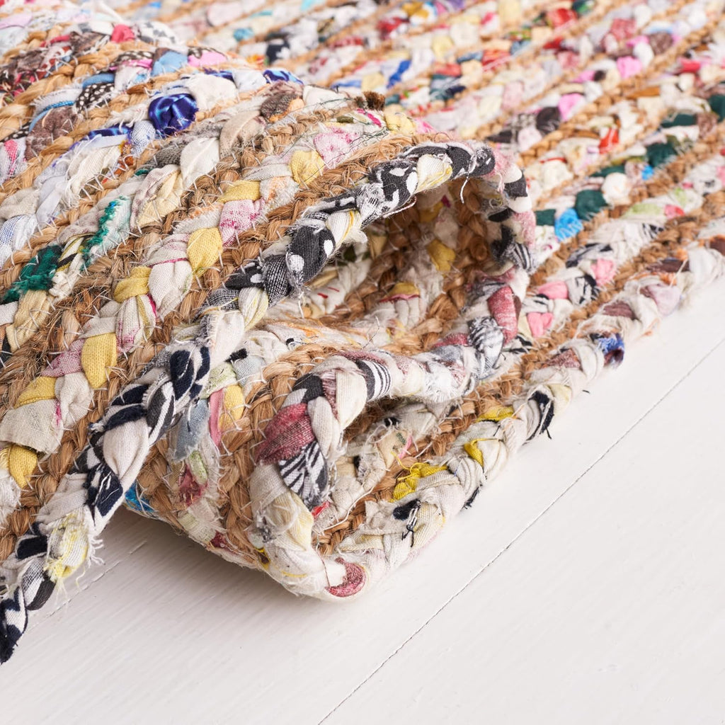 Area Rug 10x14 - Cape Cod - Large - Beige & Multi, Handmade Jute & Cotton, Woven Braided Design