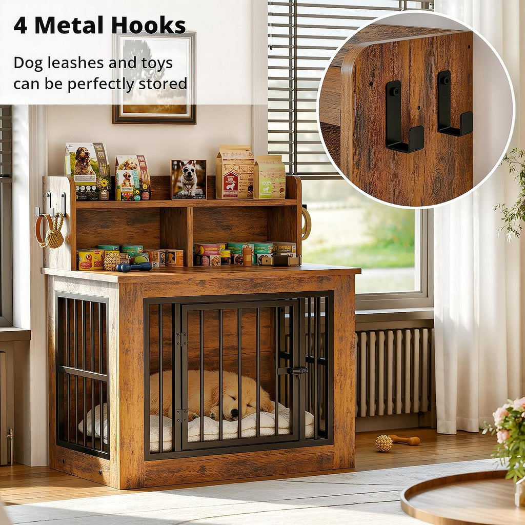 Small Dog Crate Furniture with Storage Hooks