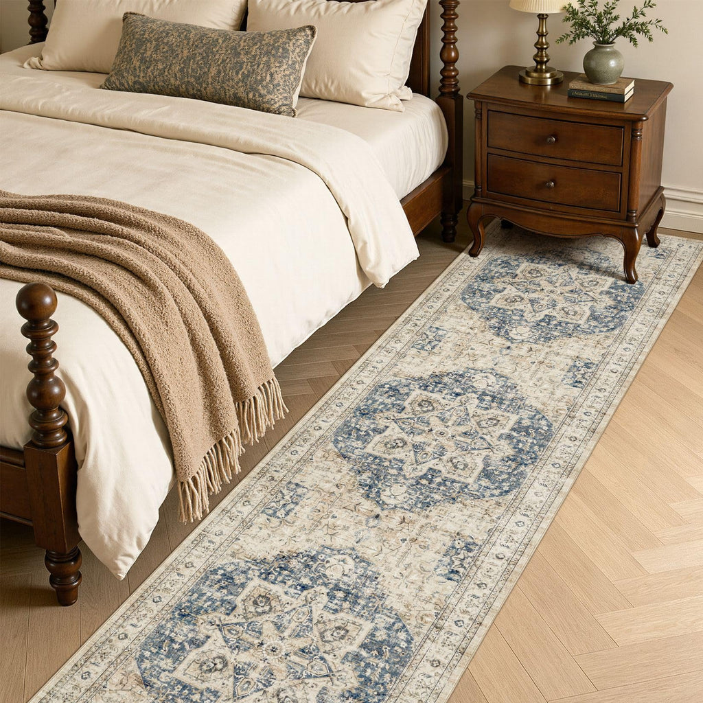 Area Rug 2x8 Runner Rugs - Washable Vintage Oriental Farmhouse Thin Indoor Carpet Bedroom Hallway Entryway Kitchen