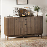 59" Buffet Cabinet with Drawers, Large Fluted Sideboard Buffet Storage Cabinet with Charging Station
