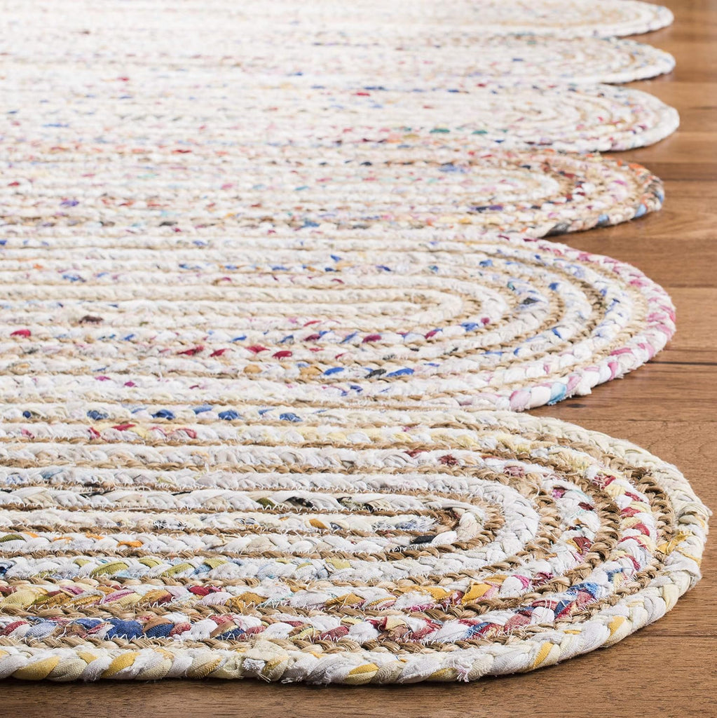 Cape Cod Collection Area Rug - 6' Square, Ivory & Multi, Handmade Braided Jute & Cotton, Ideal for High Traffic Areas