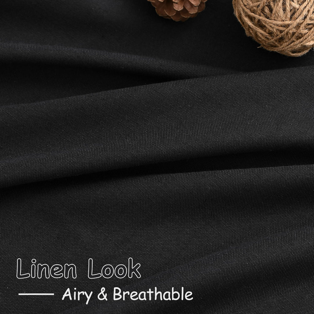 Black Cafe Curtains 48 Inch Length Set 2 Panel Back Tab Pocket Semi Sheer Short Linen Black Curtain Tiers for Small