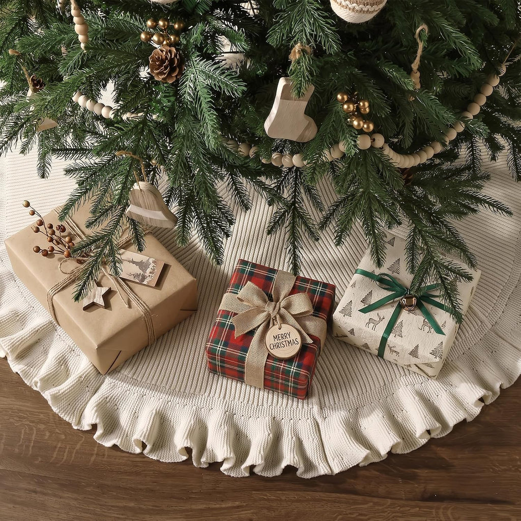 Knit Christmas Tree Skirts, Neutral Tree Skirt, Cozy Christmas Decorations