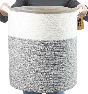 Large Laundry Basket, Cotton Rope Nursery Woven Basket for Storage, Blanket Baskets Living Room Laundry Hamper, Dog