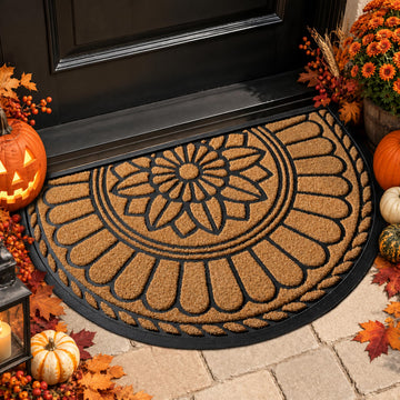 Front Door Mat Indoor Outdoor Entrance, Semicircular Entrance Mat, Half Round Waterproof Non-Slip Durable Rubber Door