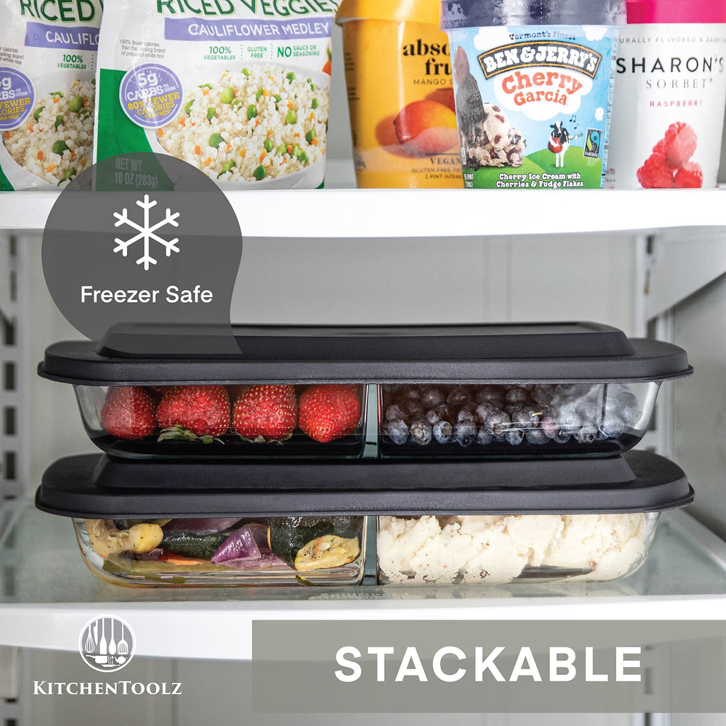 Divided Glass Casserole Baking Dish, Rectangular Bakeware Set 2.3 Qt Each, Oven to Table Clear Glass Lasagna Pan with