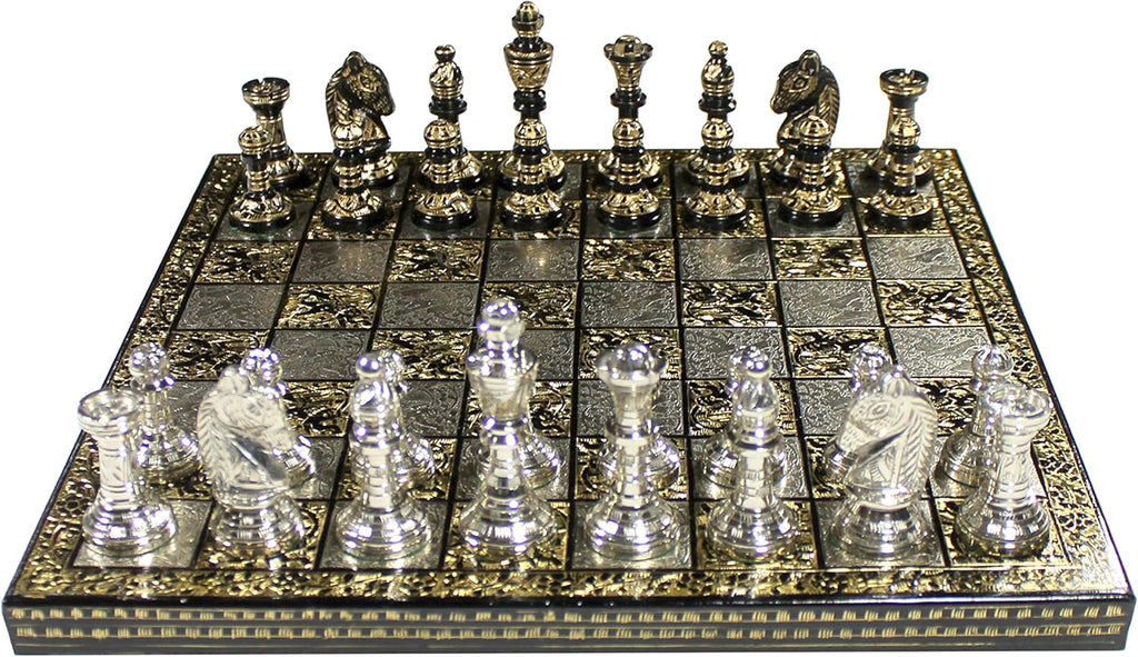Brass Chess Board Game Set with 100% Brass Chess Pieces Chessmen Coins (12" x 12" Inches)