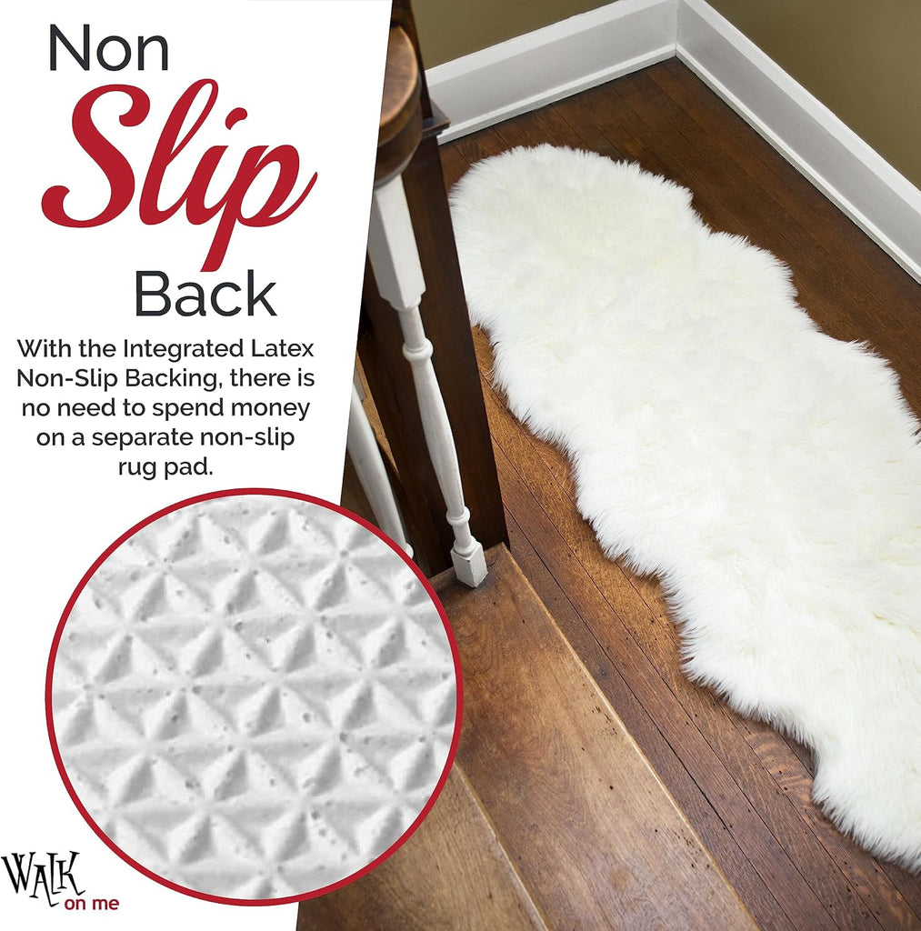 White Double Pelt Faux Fur Sheepskin Rug: Ultra Soft, Super Thick, Fluffy, Living Room, Bedroom, Office