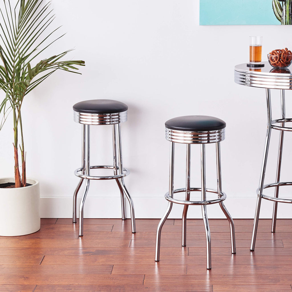 Mark Retro Barstool, Bar Height, Black And Chrome
