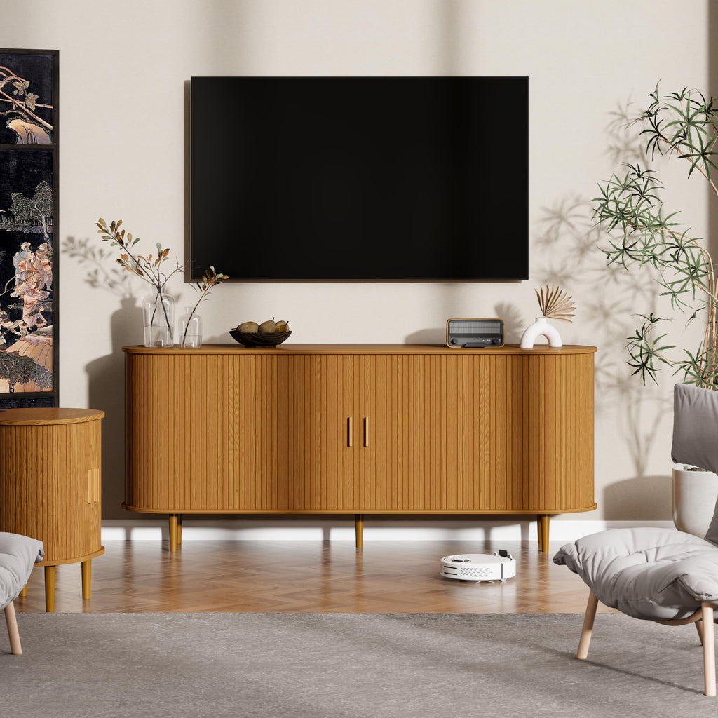 71" Sideboard Buffet Cabinet with Storage, Large Credenza with Sliding Doors and1 Drawer, Mid Century Modern Coffee Bar