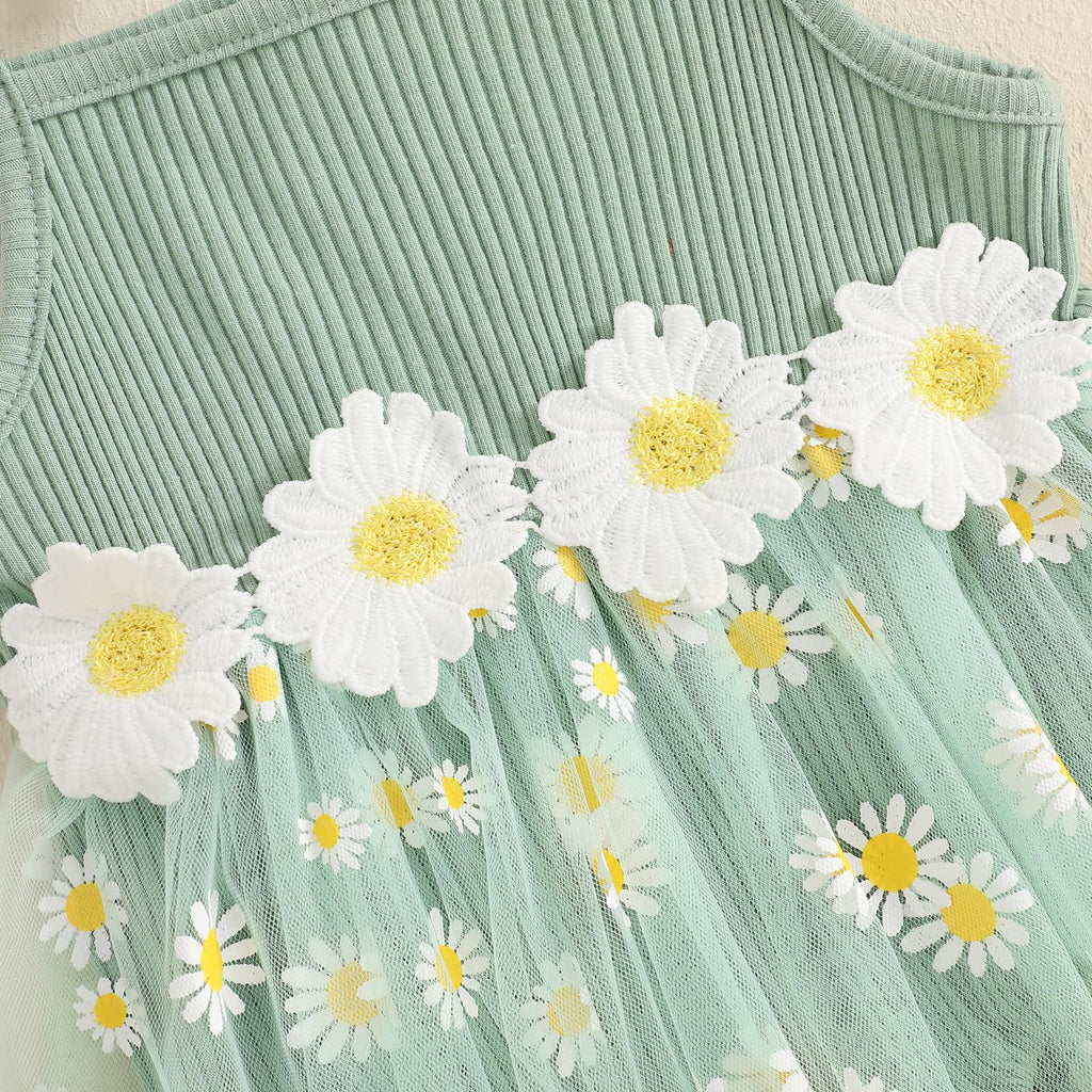 Baby Girl Clothes Daisy Ribbed Bodysuit Sleeveless Romper Dress Summer Outfit for Girls Newborn 3 6 9 12