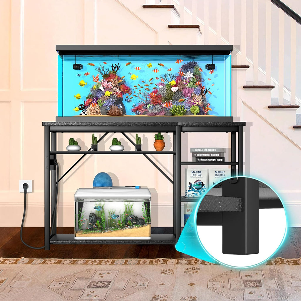 55-75 Gallon Aquarium Stand: 1000LB Capacity, Built-In Power Outlets, 3-Tier Shelves for Fish Tank Accessories
