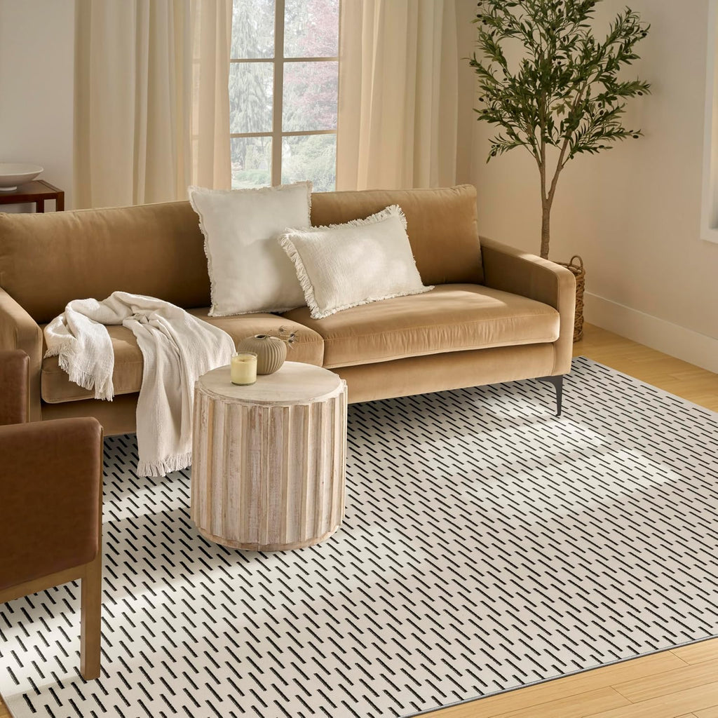 Home Nordic Ivory Black Area Rug - Easy Clean, Non Shedding, Bed Room, Living Room, Dining Room, Kitchen (8'