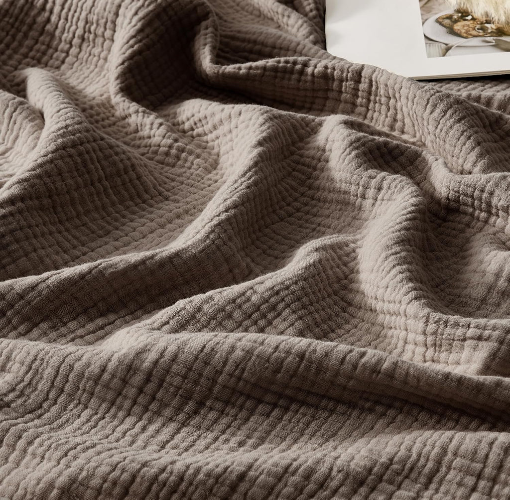 Muslin Throw Blanket 100% Cotton Blankets 4-Layer Breathable Lightweight Soft
