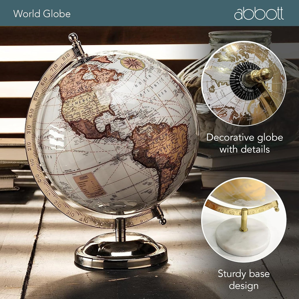Abbott Collection 57-LATITUDE-18 Spinning Small Decorative Globe, White/Gold, 11" H