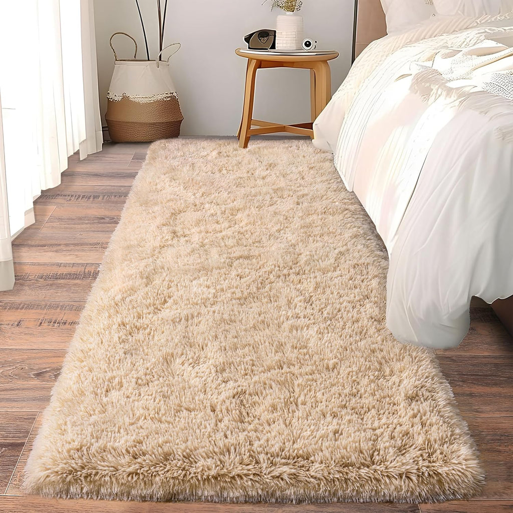 2x6 Fluffy Shag Runner Rug, Soft Plush Non-Slip Carpet for Bedroom Hallway Beige