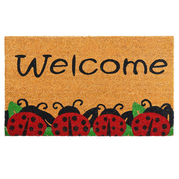 Coir Welcome Mat, Non-Slip, Ladybugs, 17 x 29 in