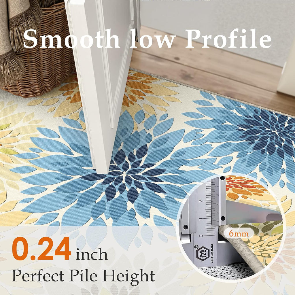 Outdoor Rug Washable Colorful Floral Large Patio Carpet