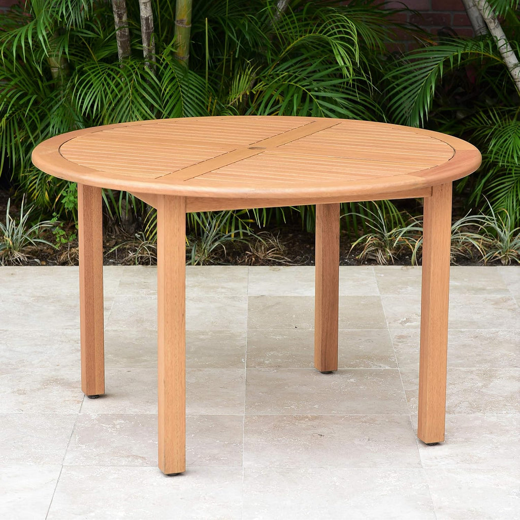 Indiana Round Patio Dining Table | Teak Finish | Durable and Ideal for Indoors and Outdoors, Brown