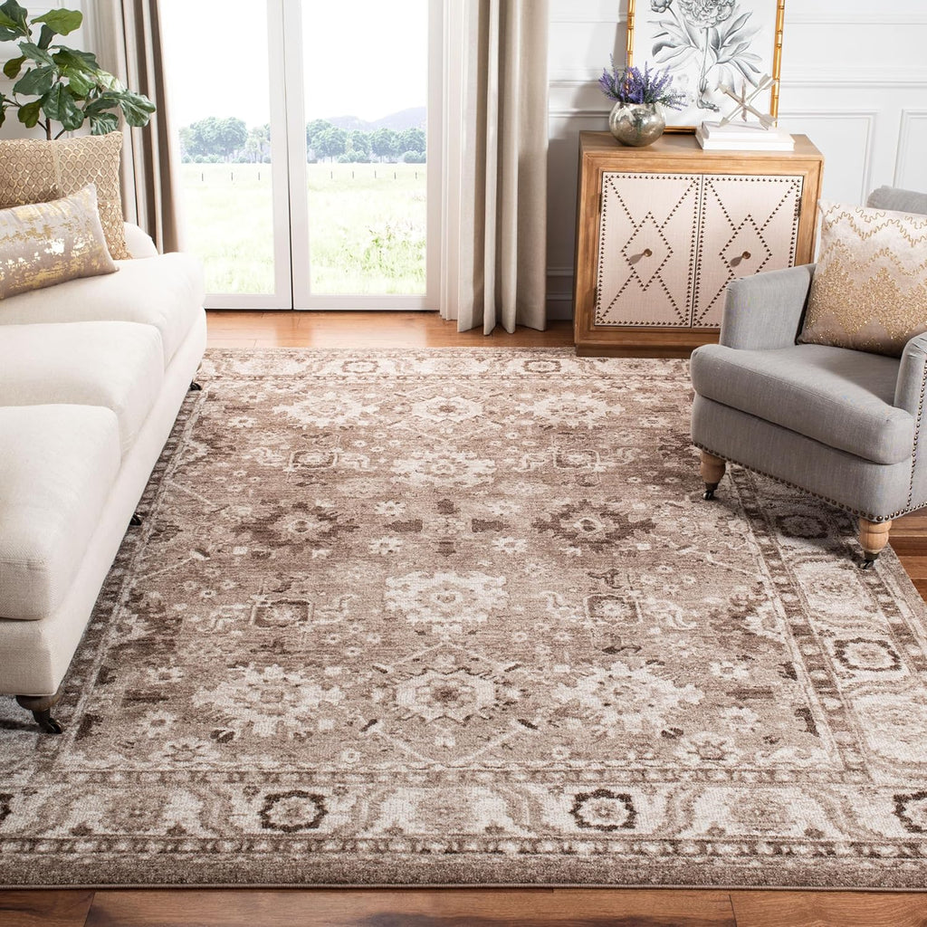 Area Rug 9x12 - Vintage Hamadan - Large - Taupe, Traditional Persian Design, Non-Shedding & Easy to Clean