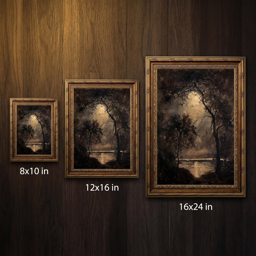 Moody Night Landscape Wall Art Gothic Moonlit Lake Picture Print