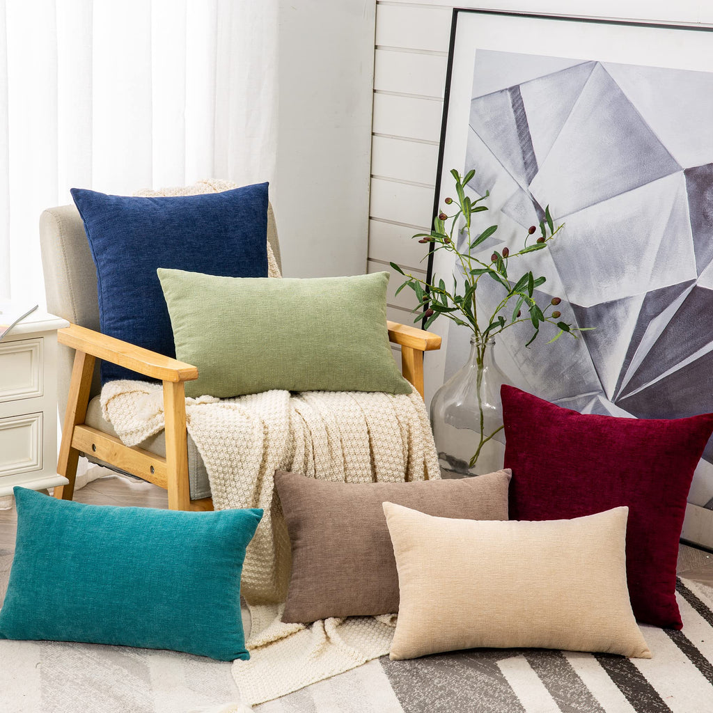 Decorative Square Throw Pillow Covers 20"x20" Inch Set of 2, Super Soft Chenille Pillows Farmhouse Fall Pillowcase