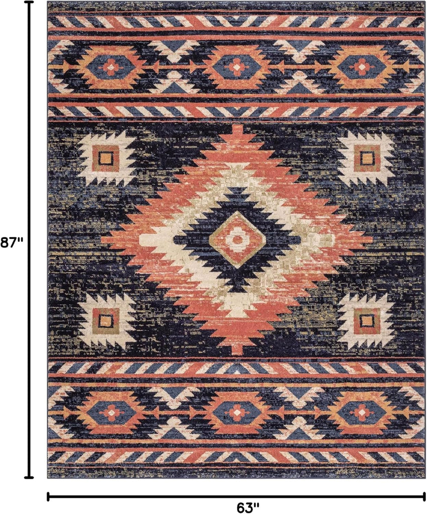 Tulsa Lea Blue Traditional Southwestern Tribal Area Rug