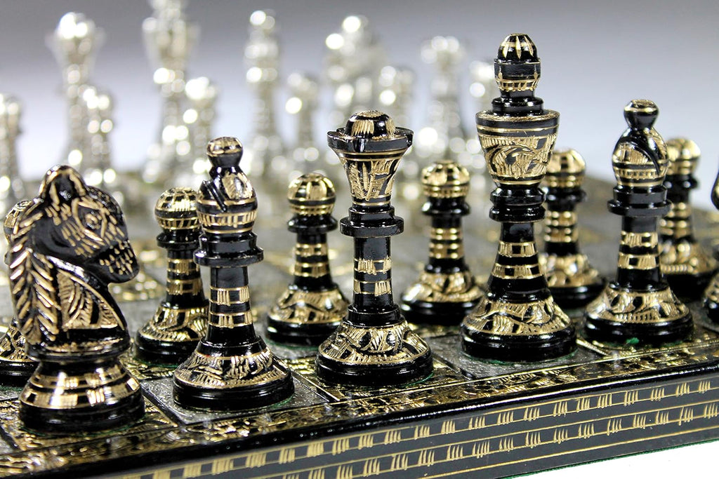 Brass Chess Board Game Set with 100% Brass Chess Pieces Chessmen Coins (12" x 12" Inches)