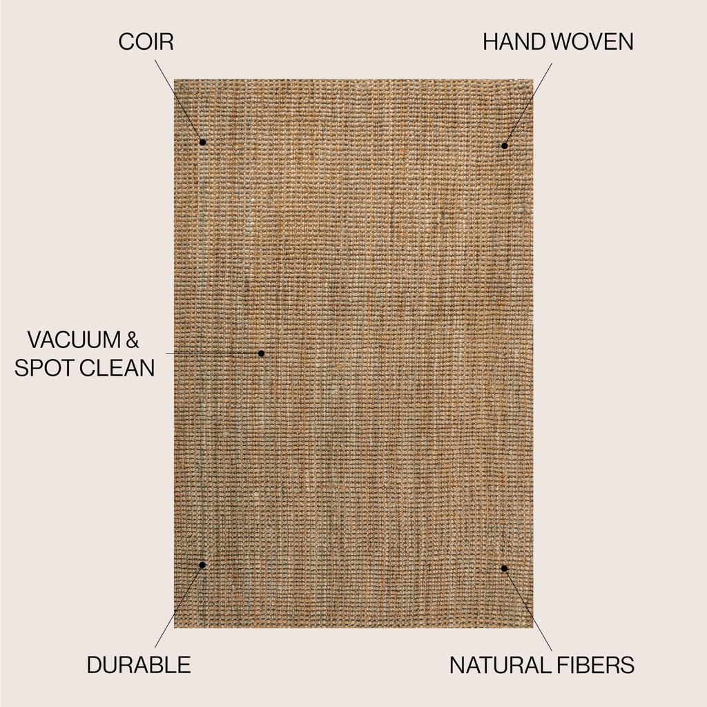 Biot Handwoven Jute Solid Natural Indoor Area Rug, Traditional, Rustic, Farmhouse, Coastal, Easy-Cleaning