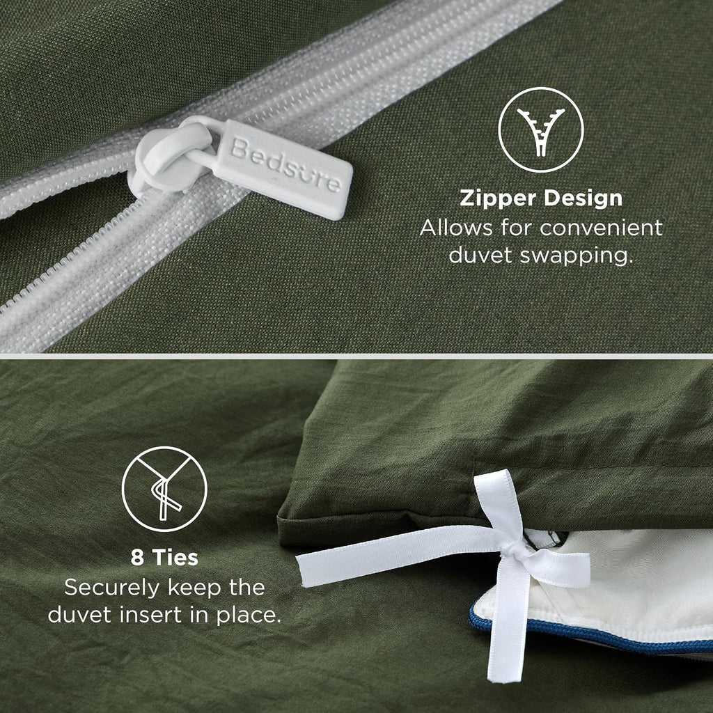 Olive Green Duvet Cover King - 3 Pieces Prewashed Cotton-Like Polyester Extra Soft Bedding Set, Includes 1 Duvet