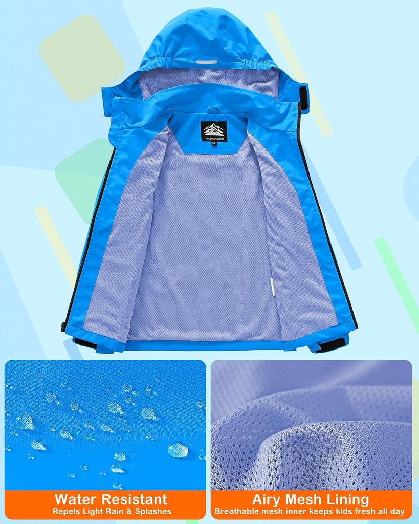 Kids Rain Jacket Boys Girls Lightweight Raincoats Kids Outdoor Windbreaker Jackets with Detachable Hood