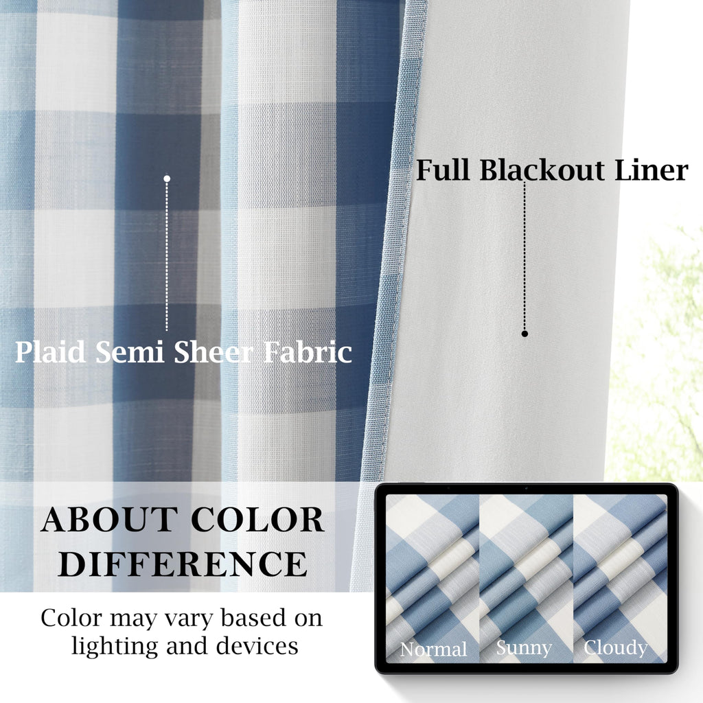 Blue Buffalo Plaid Full Blackout Curtain Panels 84 Inches Length