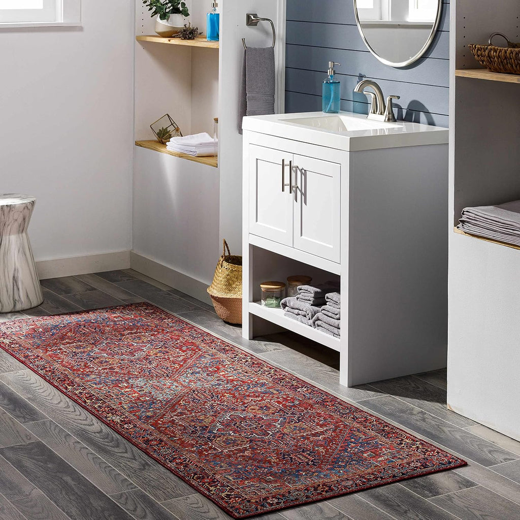 Ronneby Living Room, Bedroom Area Rug - Medallion Floral Geometric Border Diamond - Traditional Oriental Transitional