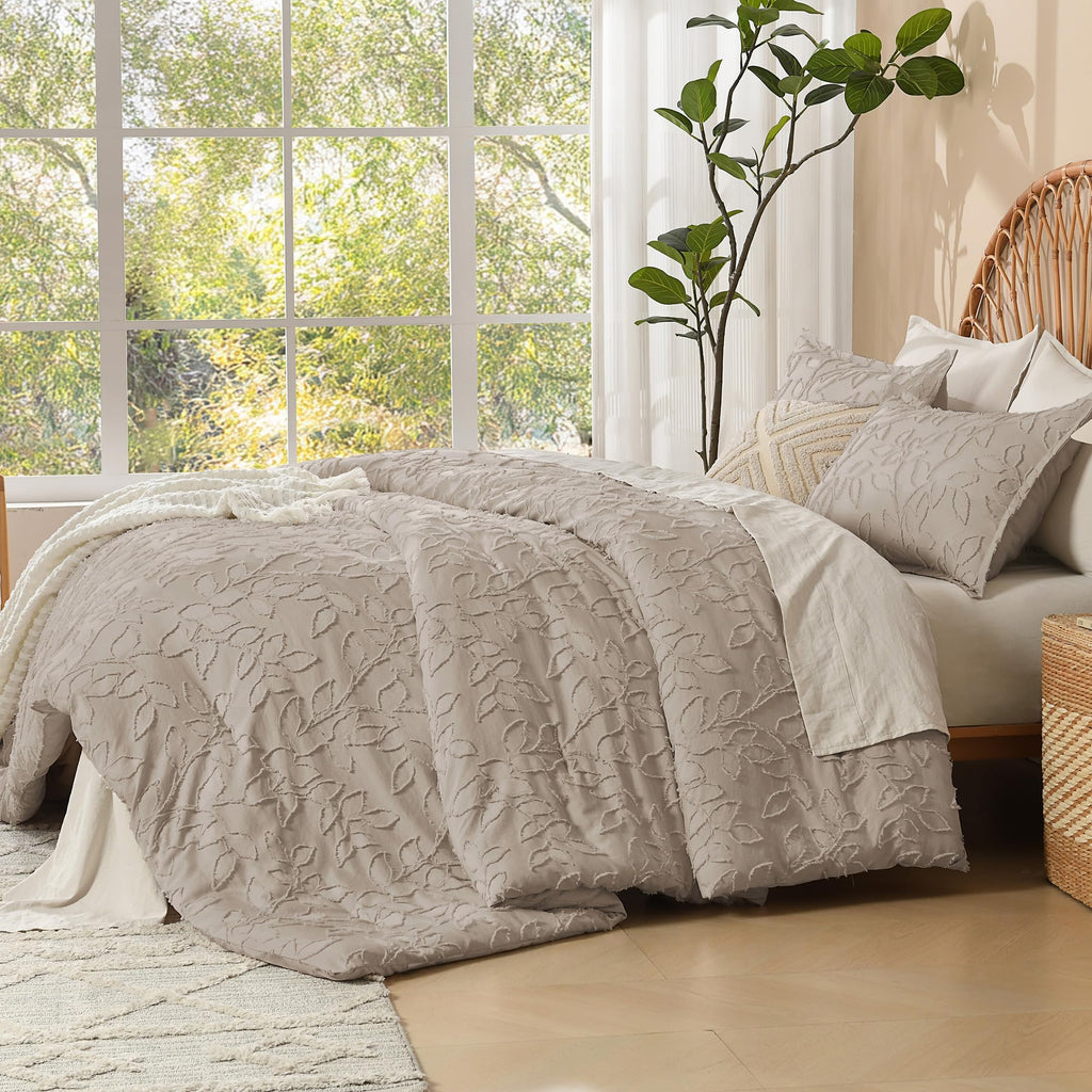 King Comforter Set, 3PCS Light Coffee Boho Tufted Bedding