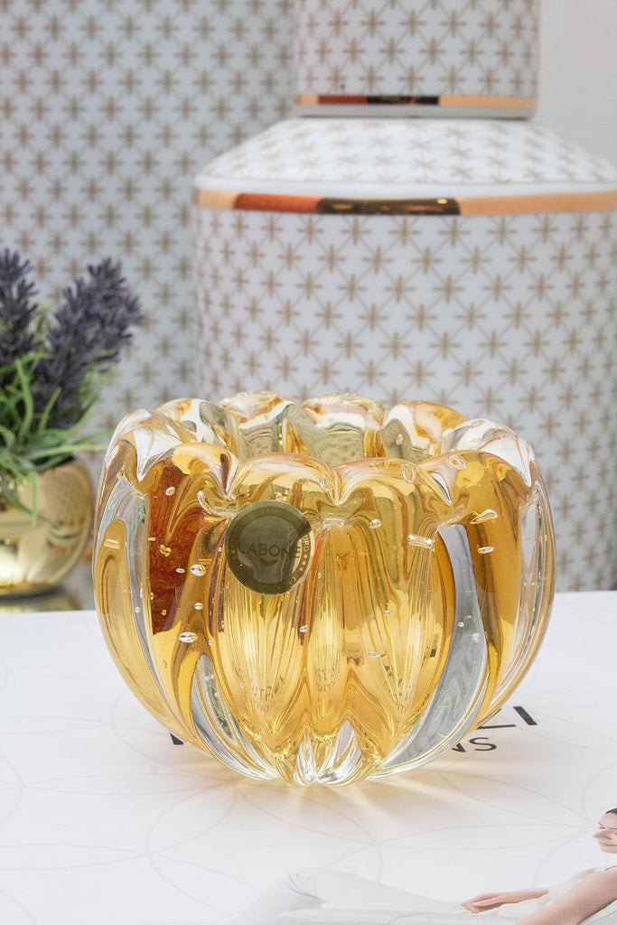 Murano-Style Hand-Blown Glass Cachepot, Model Liceu (Amber)| Brazilian Artisan Craft | Multipurpose Use as Vase