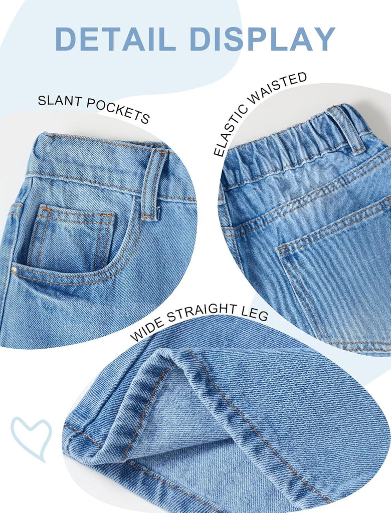 Girls Baggy Jeans Wide Straight Leg High Elastic Waisted Denim Pants Fashion Y2k Boyfriend Skater Streetwear