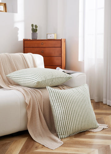 100% Yarn-Dyed Stripe Linen Euro Shams 26x26 Inches Set of 2 Pillow Cover, Pillow Cases with Envelope Closure