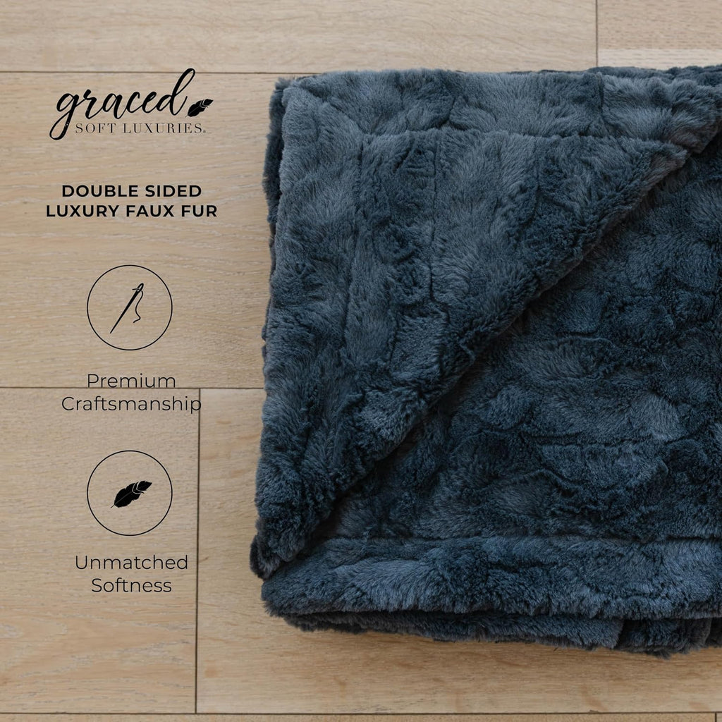 Faux Fur Throw Blanket Soft Fluffy Charcoal 60x80 | Ultra-soft faux fur throw blanket with a fluffy texture for cozy