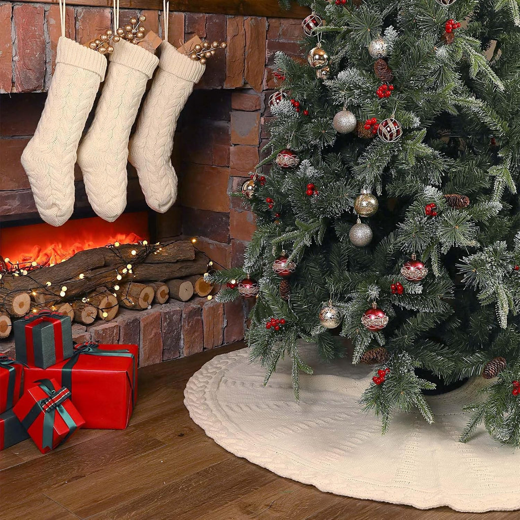Knit Christmas Tree Skirts, Neutral Tree Skirt, Cozy Christmas Decorations