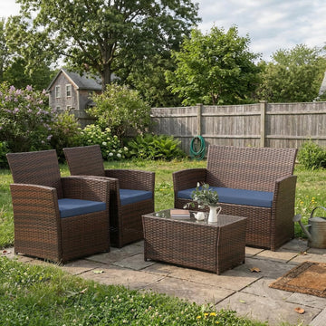 4 Piece Outdoor Patio Furniture Sets, Patio Sectional Furniture Conversation Sofa Set