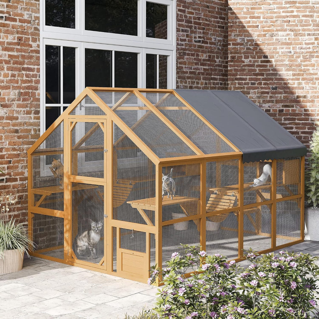 110" L Large Catio Outdoor Cat Enclosure for Multiple Kittens Yellow