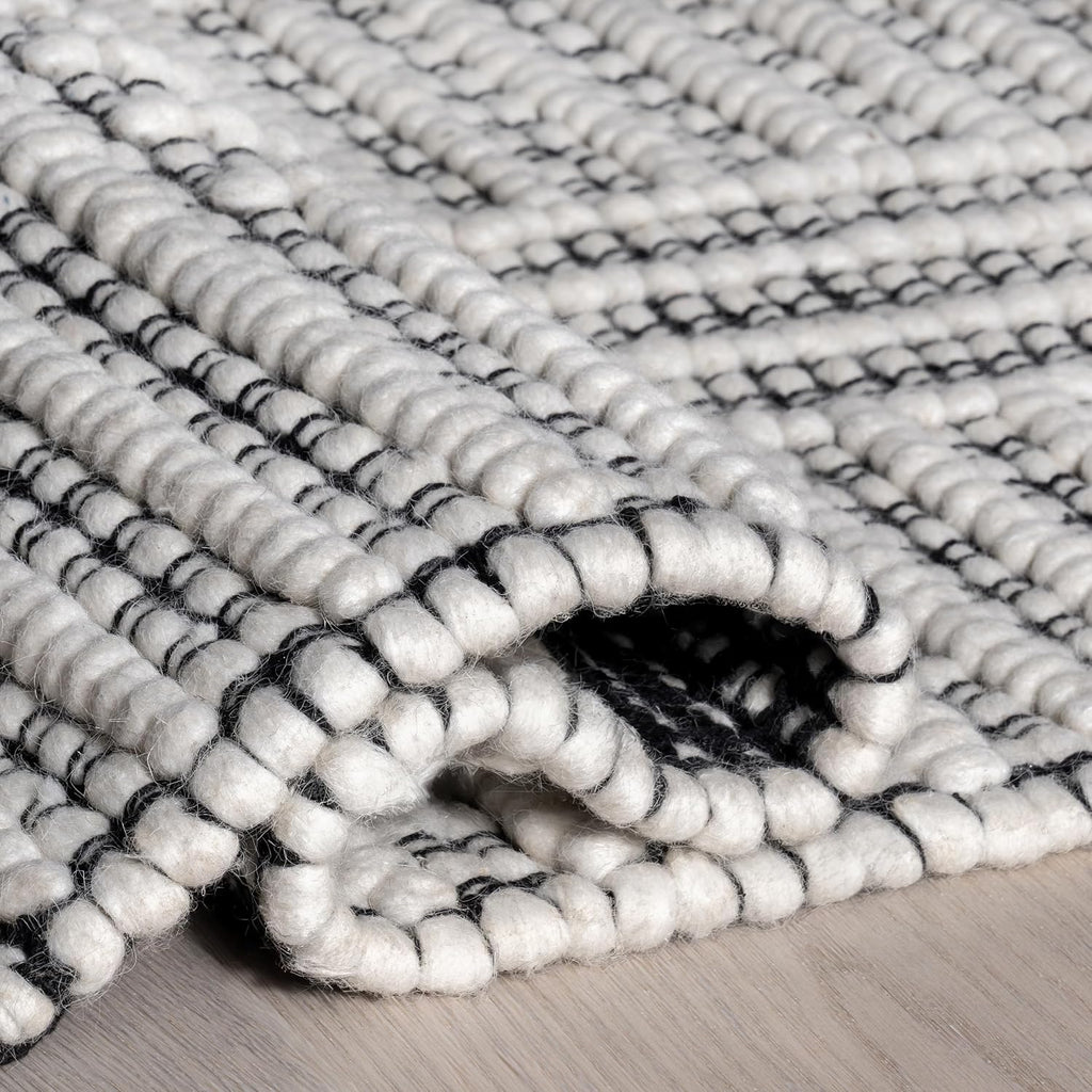 Devon Ivory Striped Hand Woven Wool Area Rug